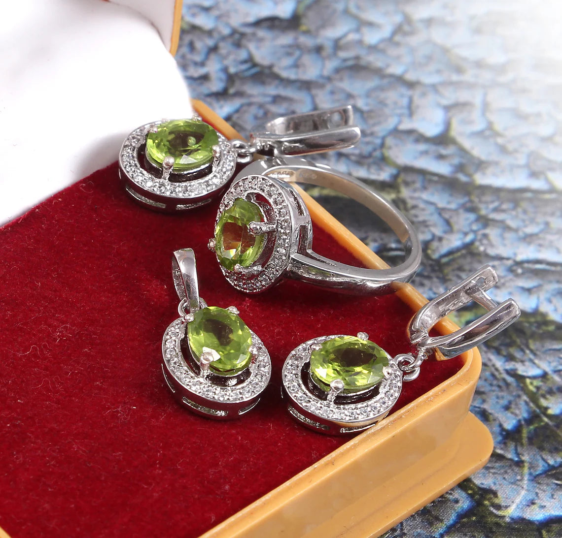 Natural Peridot- Peridot Gemstone Jewelry Set/Pendant,Earring And Ring Set/925 Silver Jewelry Set,Natural Peridot Jewelry Set For Bridesmaid
