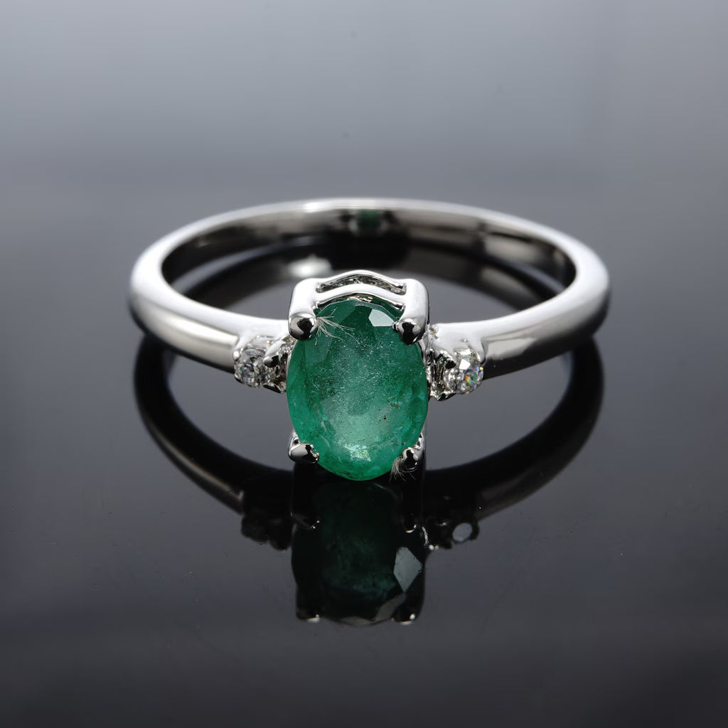 Certified Colombian Emerald Solitaire Ring, Sterling Silver Genuine Real Natural May Birthstone Jewelry