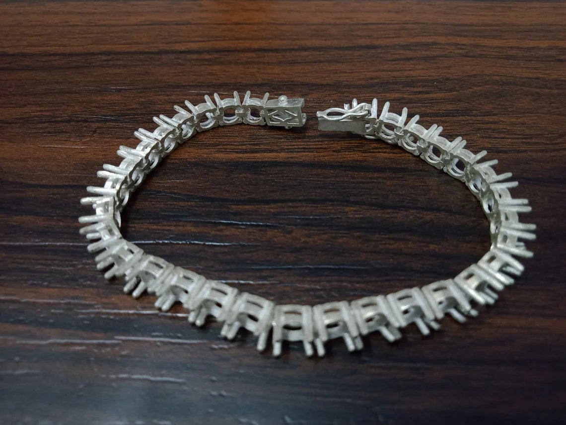 Round Semi Mount Bracelet-Without Stone Bracelet-Tennis Bracelet-Ready to be Set With Your Own Stone-925 Sterling Silver Bracelet