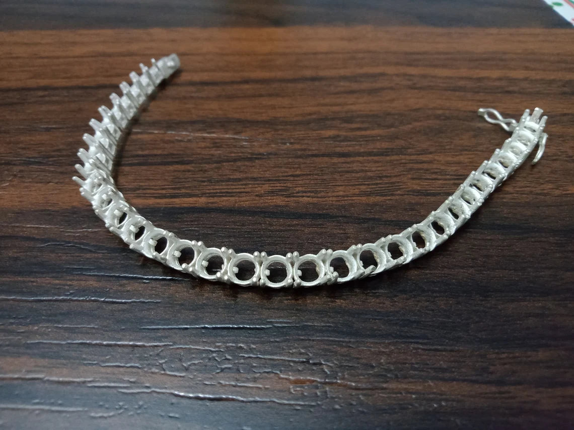 Round Semi Mount Bracelet-Without Stone Bracelet-Tennis Bracelet-Ready to be Set With Your Own Stone-925 Sterling Silver Bracelet