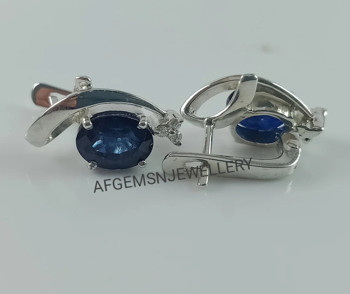 Blue Sapphire Earrings-925 Sterling Silver Earrings-Birthstone Sapphire Earrings-Sapphire Jewelry-Bridal Earrings-Oval Sapphire Earrings