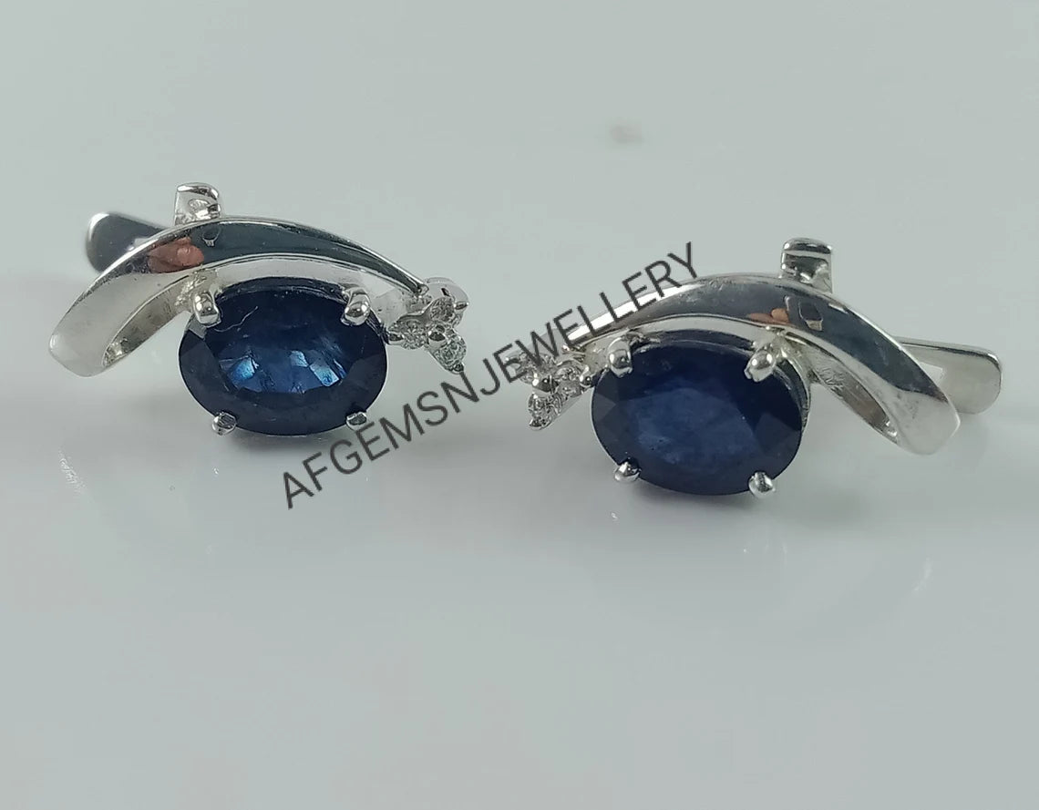Blue Sapphire Earrings-925 Sterling Silver Earrings-Birthstone Sapphire Earrings-Sapphire Jewelry-Bridal Earrings-Oval Sapphire Earrings