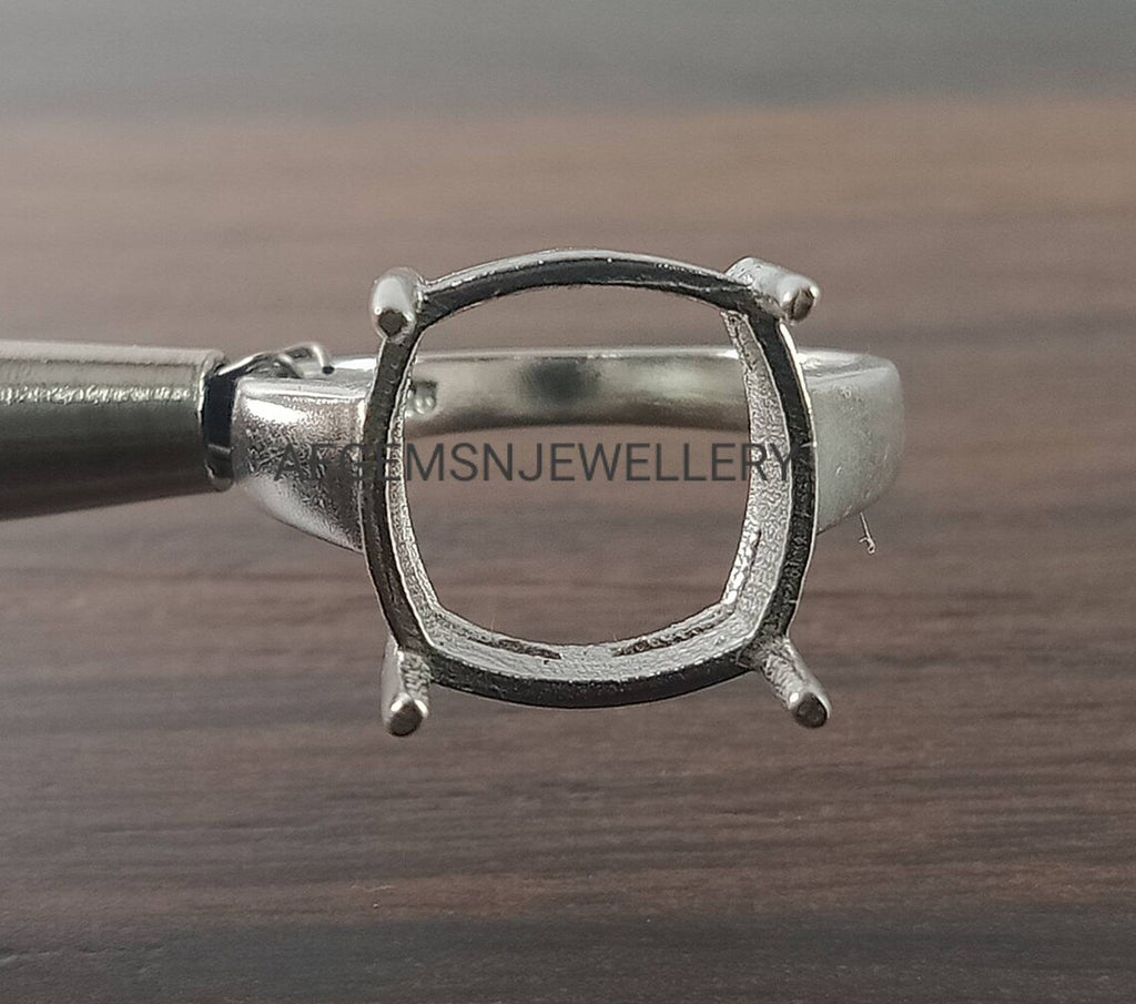 12X12 MM Cushion Semi Mount Ring-Without Stone Ring-Promise Ring-Women Ring-925 Sterling Silver Ring-Cushion Ring-Prong Setting Ring