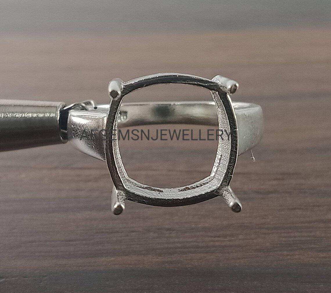 12X12 MM Cushion Semi Mount Ring-Without Stone Ring-Promise Ring-Women Ring-925 Sterling Silver Ring-Cushion Ring-Prong Setting Ring
