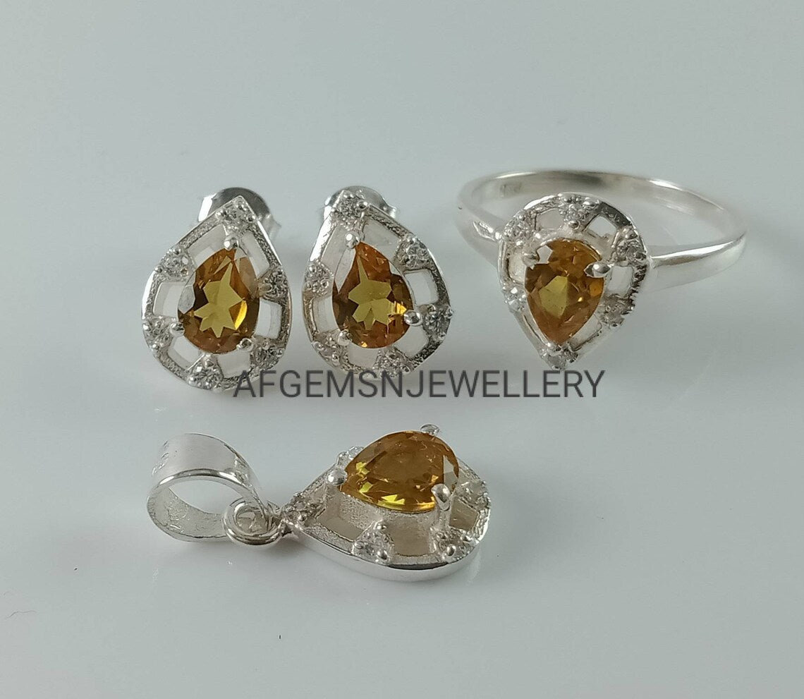 Sultanite Jewelry Set/Pendant,Earring And Sultanite Ring /925 Silver Jewelry Set-Pear Sultanite Set-Colors Changing Sultanite Jewelry Set