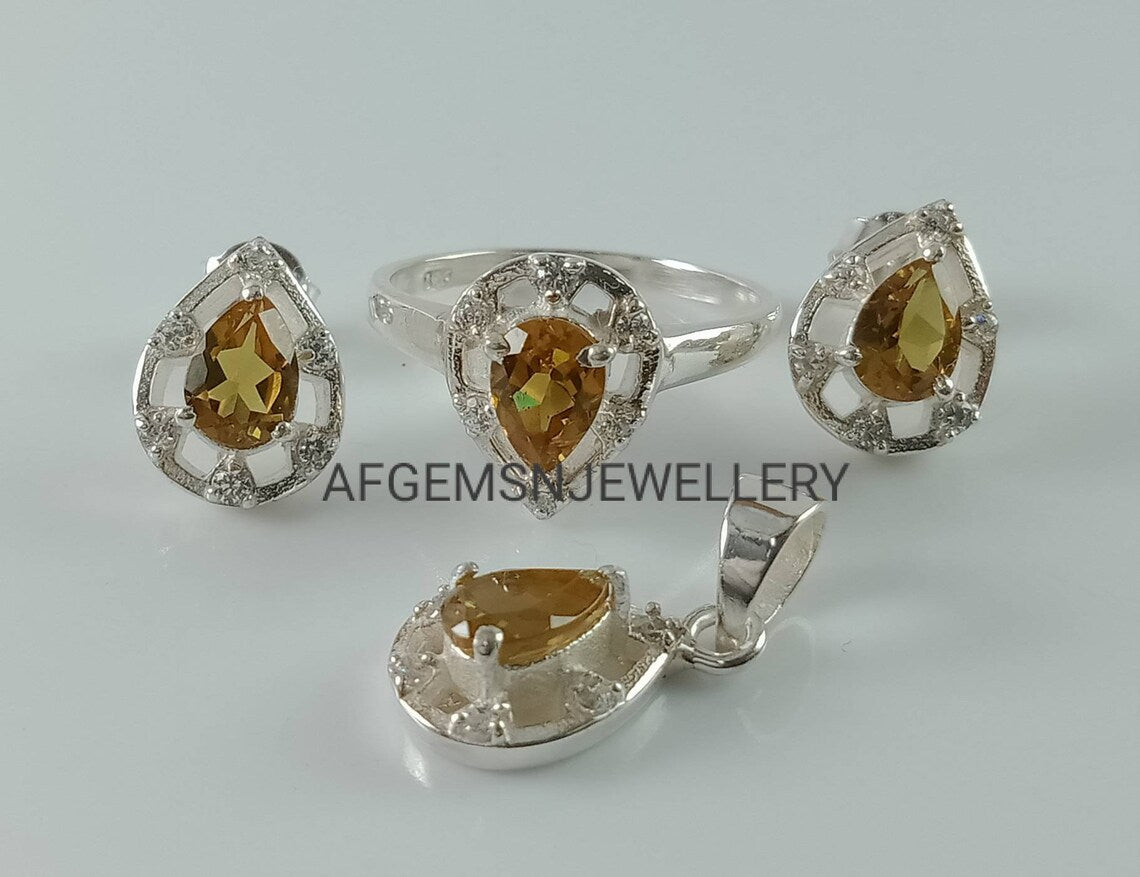 Sultanite Jewelry Set/Pendant,Earring And Sultanite Ring /925 Silver Jewelry Set-Pear Sultanite Set-Colors Changing Sultanite Jewelry Set