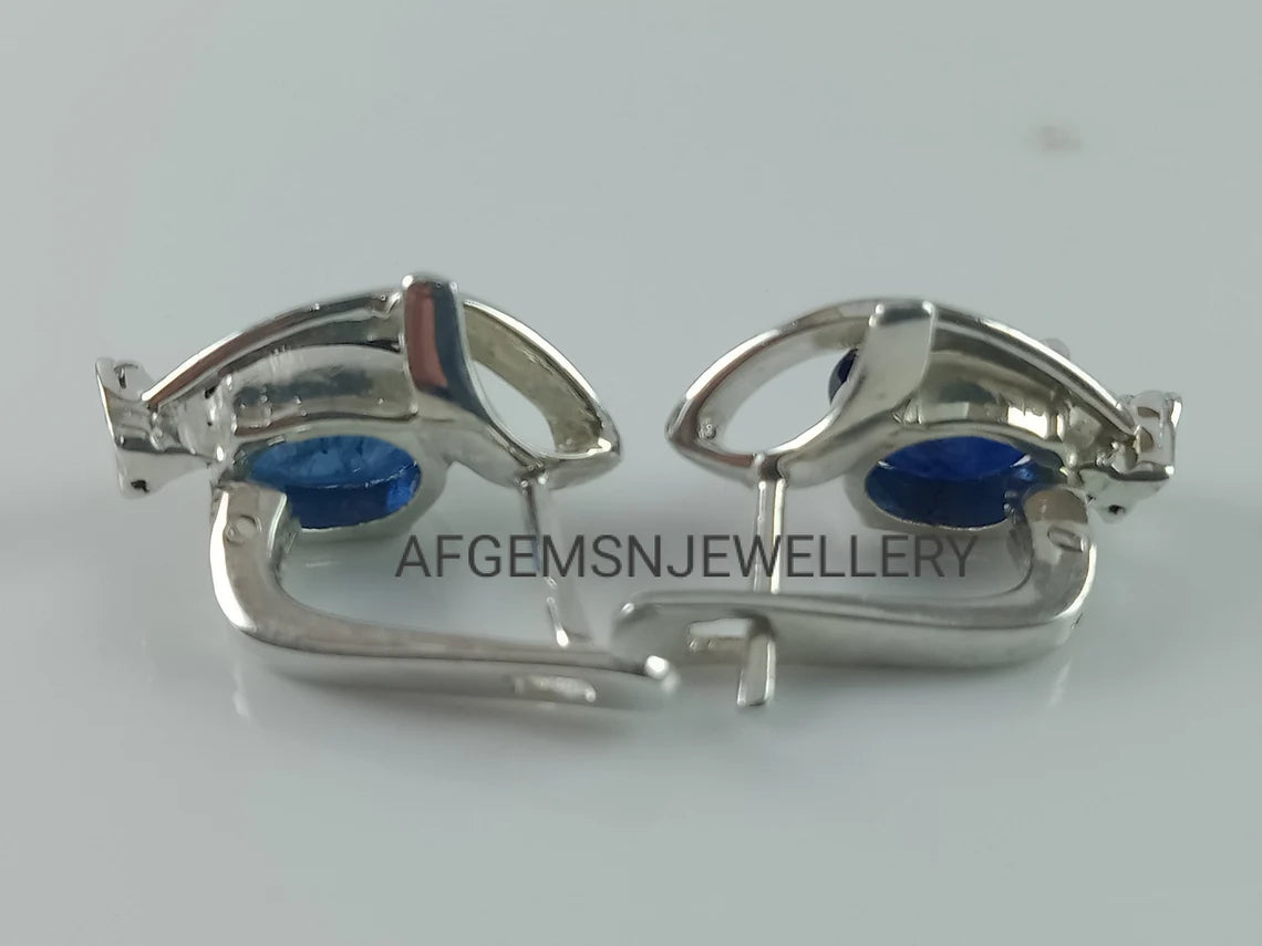 Blue Sapphire Earrings-925 Sterling Silver Earrings-Birthstone Sapphire Earrings-Sapphire Jewelry-Bridal Earrings-Oval Sapphire Earrings