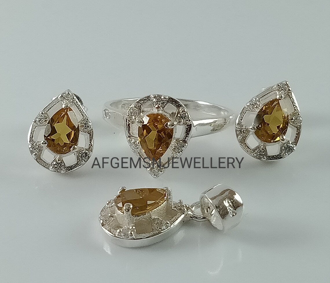 Sultanite Jewelry Set/Pendant,Earring And Sultanite Ring /925 Silver Jewelry Set-Pear Sultanite Set-Colors Changing Sultanite Jewelry Set