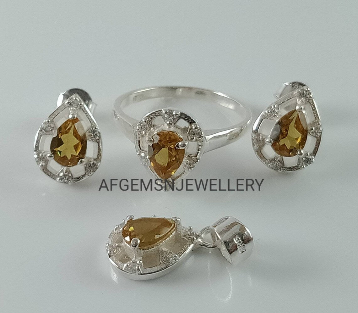 Sultanite Jewelry Set/Pendant,Earring And Sultanite Ring /925 Silver Jewelry Set-Pear Sultanite Set-Colors Changing Sultanite Jewelry Set