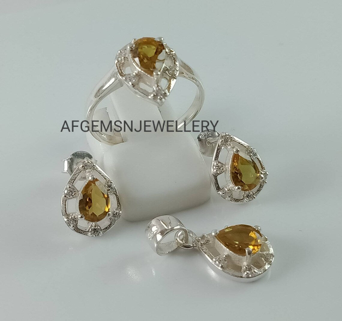 Sultanite Jewelry Set/Pendant,Earring And Sultanite Ring /925 Silver Jewelry Set-Pear Sultanite Set-Colors Changing Sultanite Jewelry Set