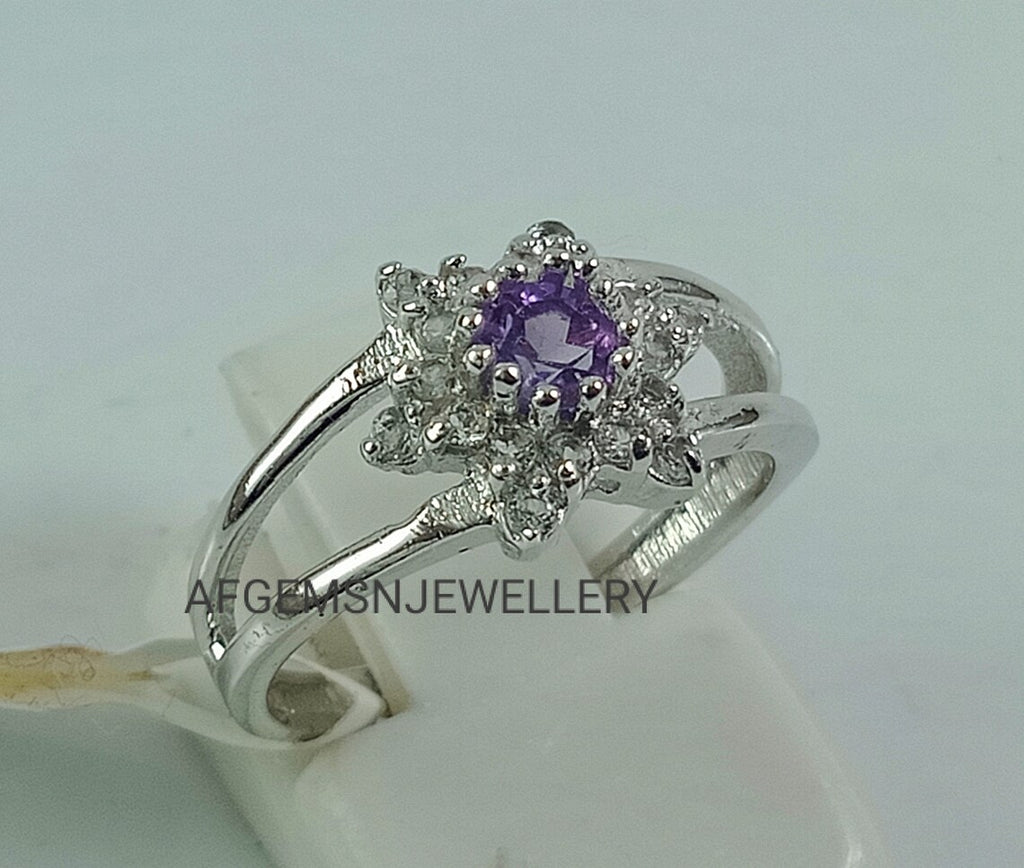 Purple amethyst ring, Natural amethyst ring, 925 sterling silver, February birthstone, round cut, engagement ring, Dainty Promise ring