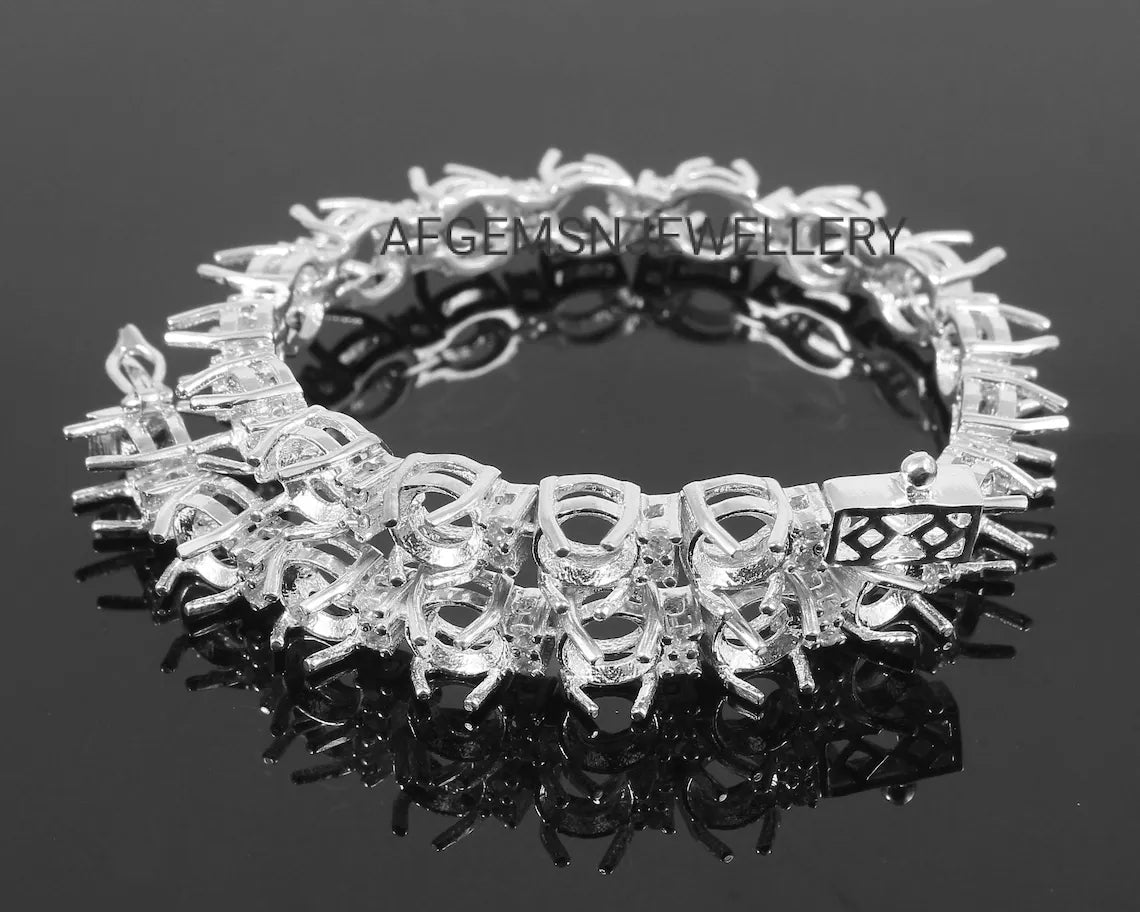 Round Semi Mount Bracelet-Without Stone Bracelet-Tennis Bracelet-Ready to be Set With Your Own Stone-925 Sterling Silver Bracelet