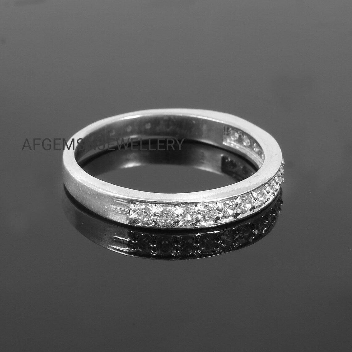 Eternity Band/2MM CZ Wedding Ring/925 Sterling Silver Ring/Half Eternity Band/Wedding Band/Simulated Diamond Band/Stacking Ring