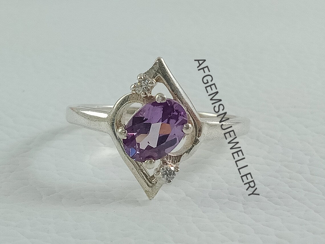 Unique Alexandrite Ring Sterling Silver Ring June Birthstone Ring Color Changing Gemstone Ring Color Changing Alexandrite