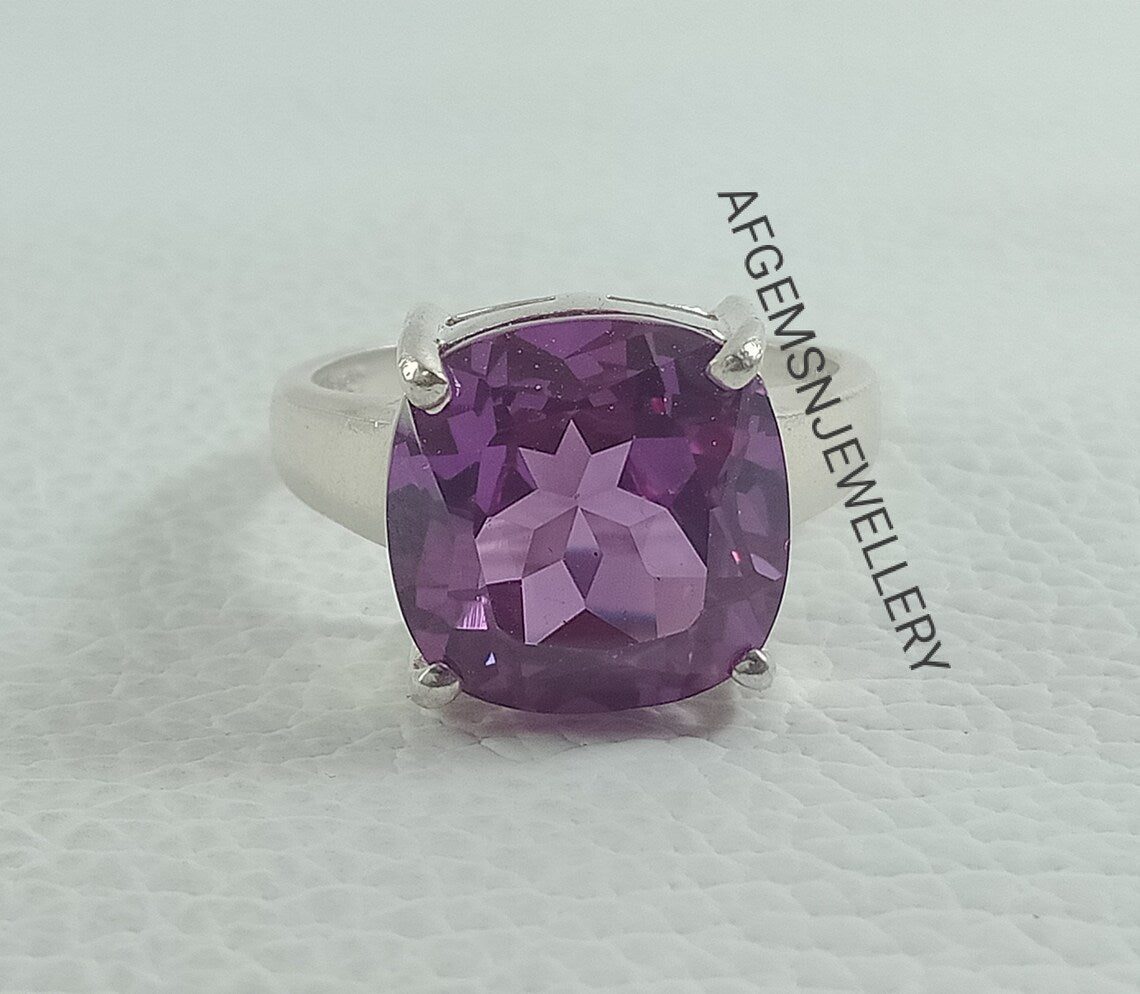 Vintage Alexandrite Ring - Engagement Ring, Cushion Cut Alexandrite, Color Changing Gemstone Ring, Sterling Silver Ring, June Birthstone Ring