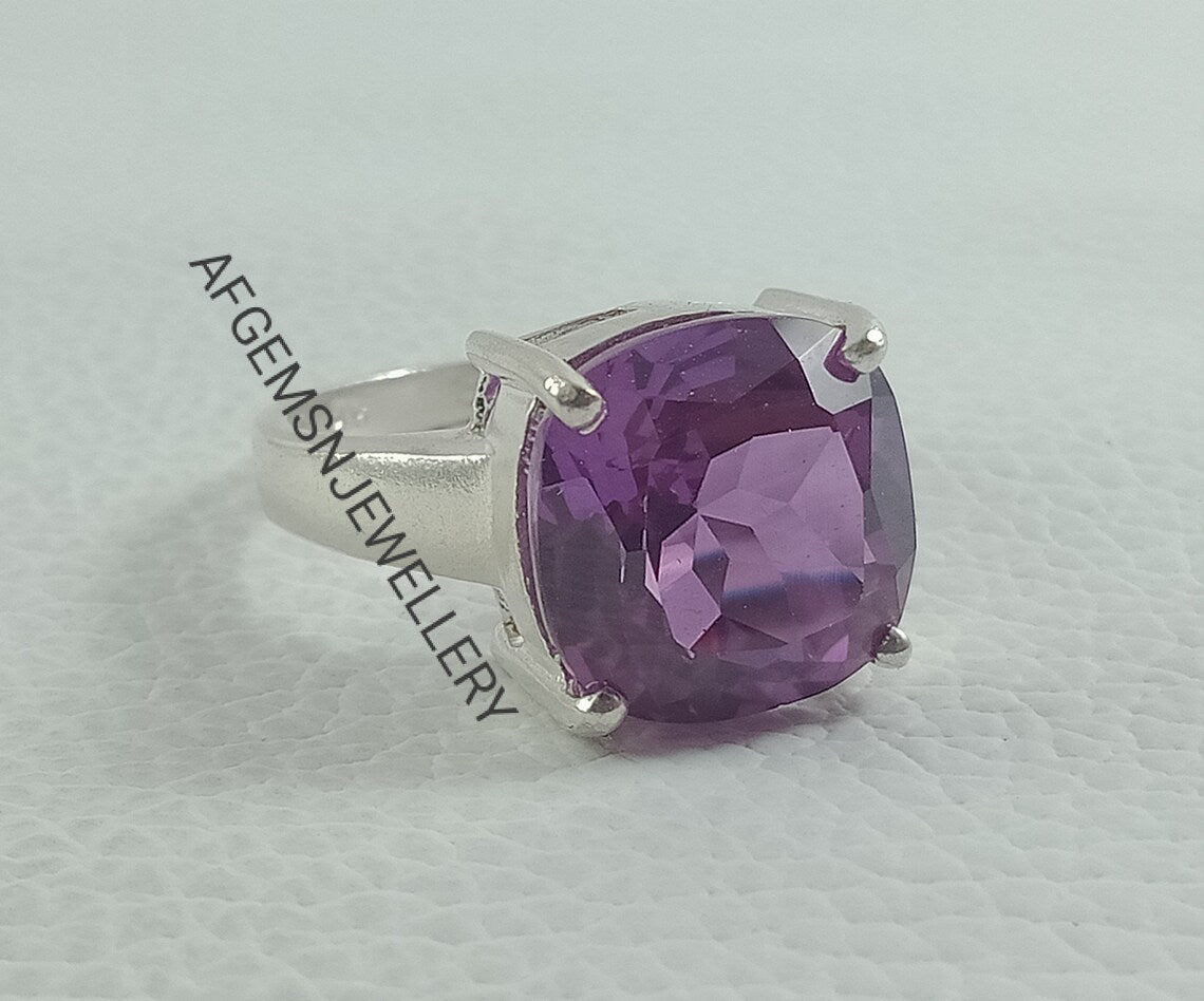 Vintage Alexandrite Ring - Engagement Ring, Cushion Cut Alexandrite, Color Changing Gemstone Ring, Sterling Silver Ring, June Birthstone Ring