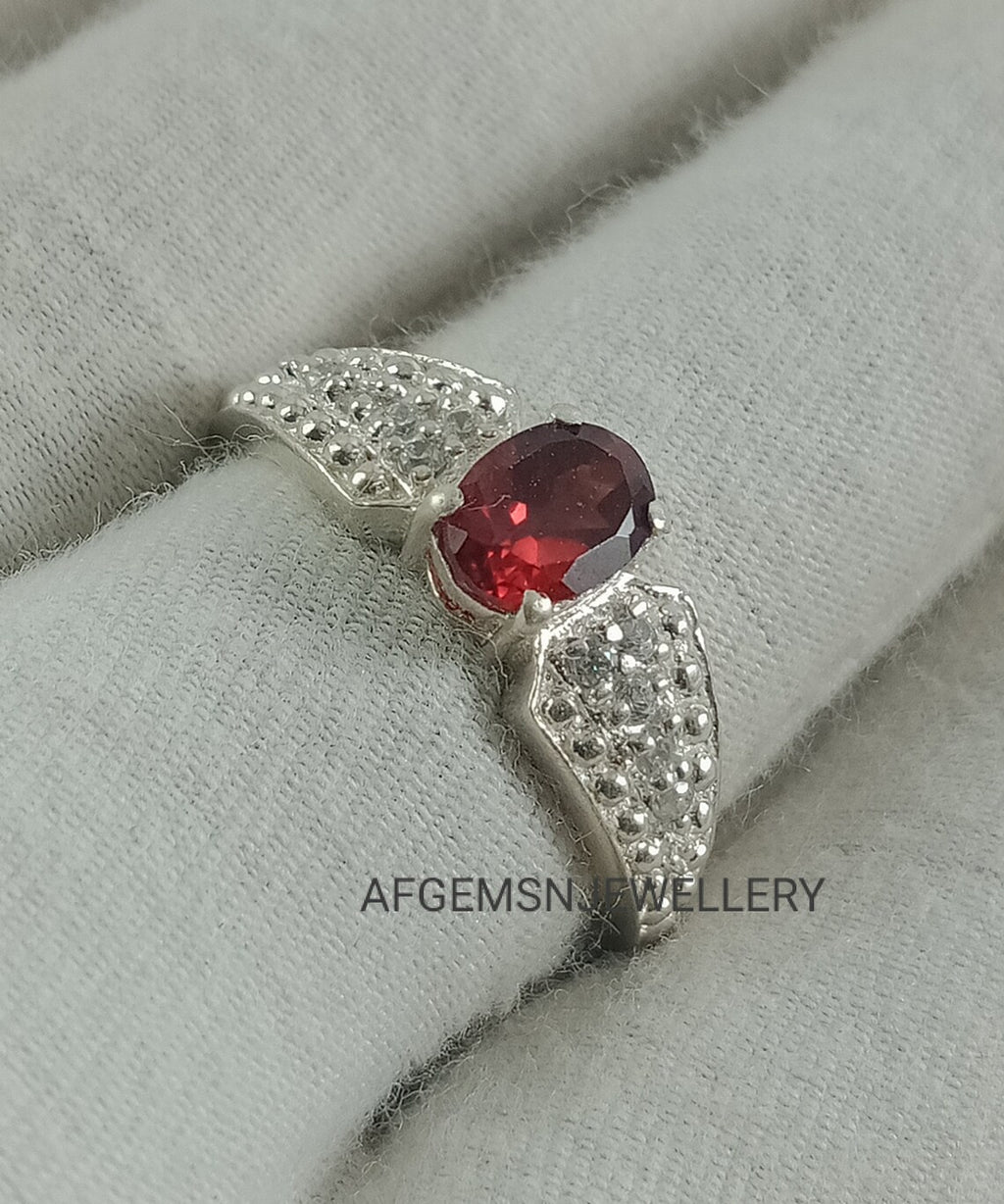 Wedding Garnet ring, oval cut, January birthstone, natural garnet ring, red gemstone, sterling silver, promise ring,