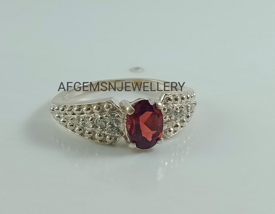 Wedding Garnet ring, oval cut, January birthstone, natural garnet ring, red gemstone, sterling silver, promise ring,