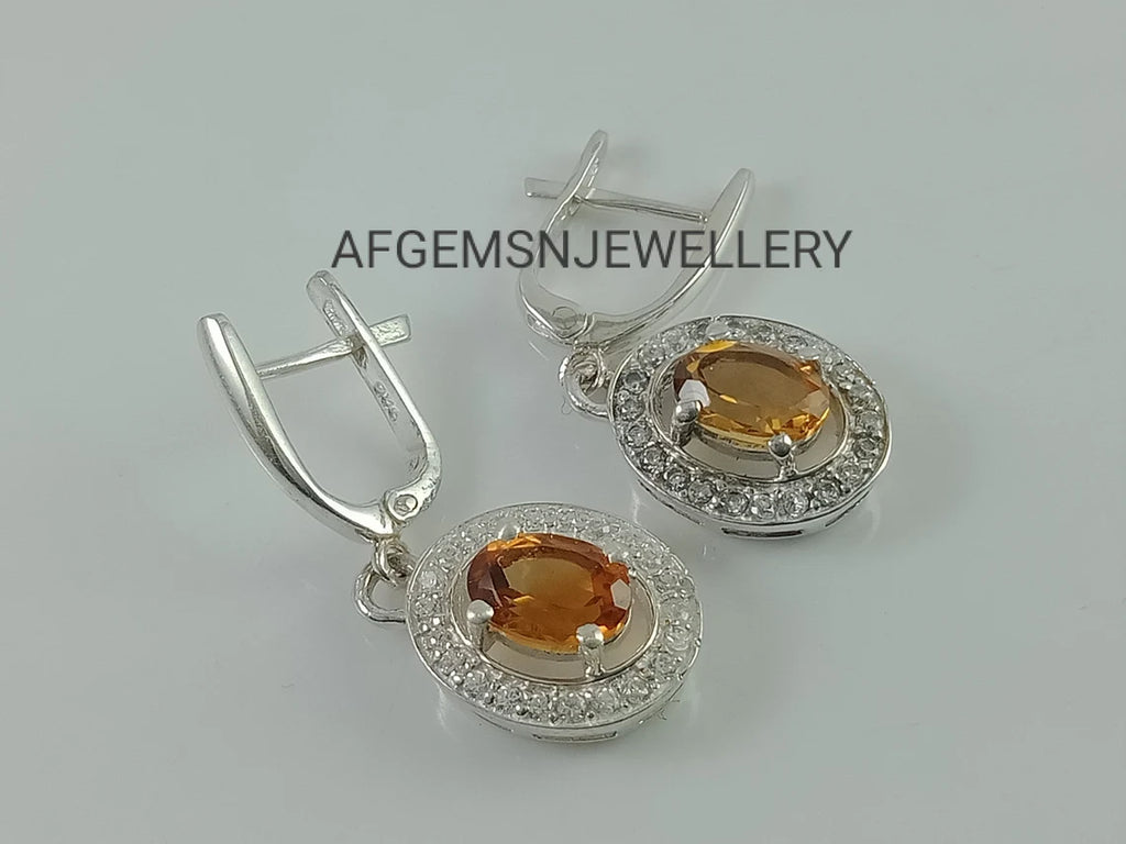 Real Yellow Gemstone Studs Earrings-Natural Golden Topaz Earrings-Yellow Topaz Studs Earrings For Women