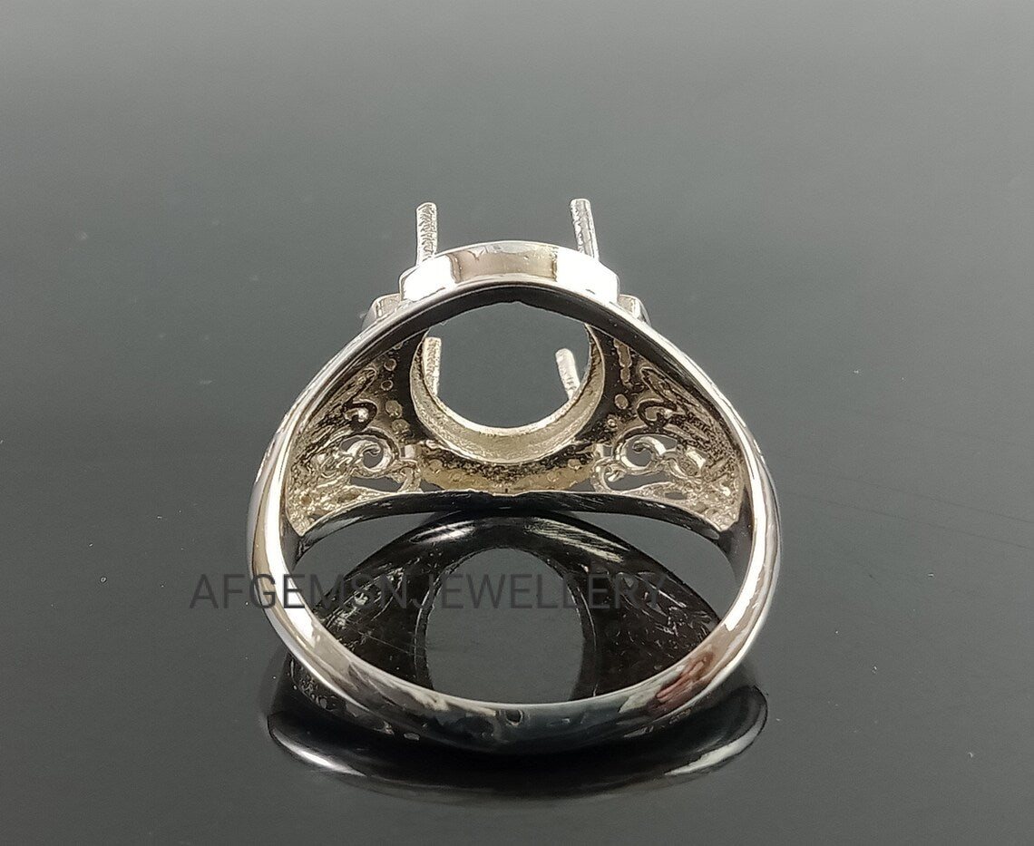 10X12MM Oval Semi Mount Ring-Unique Ring-Without Stone Ring-Men Mount Ring-Oval Mount Ring-925 Sterling Silver Ring-Prong Setting Ring