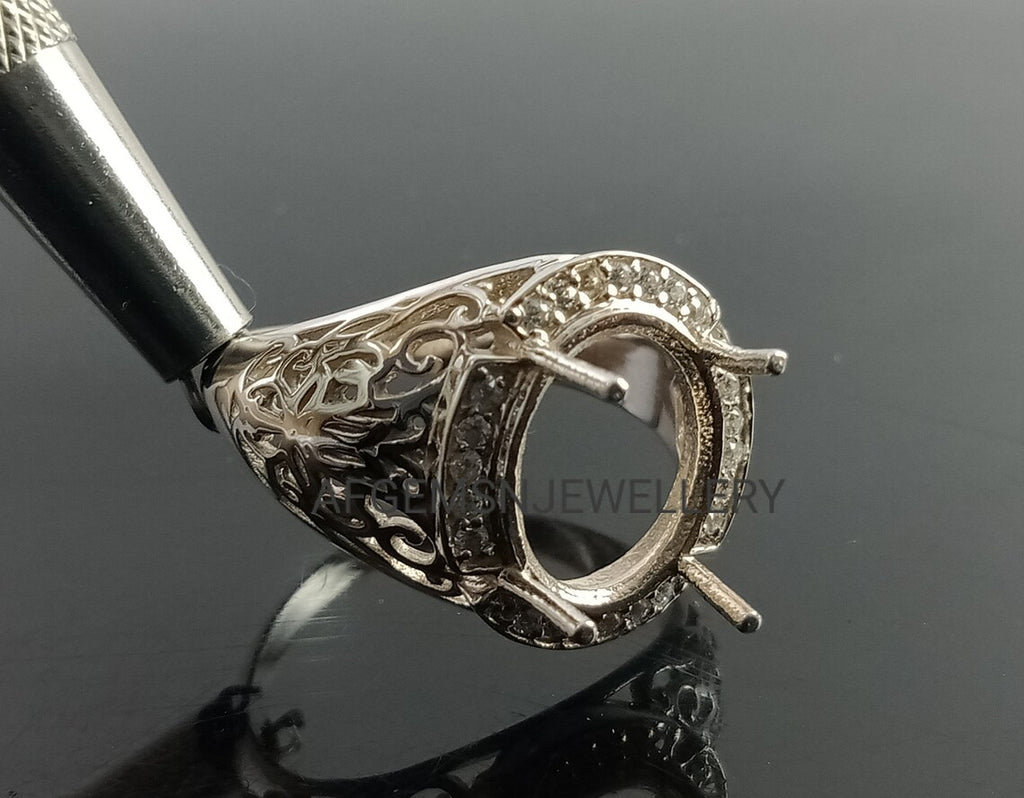 10X12MM Oval Semi Mount Ring-Unique Ring-Without Stone Ring-Men Mount Ring-Oval Mount Ring-925 Sterling Silver Ring-Prong Setting Ring