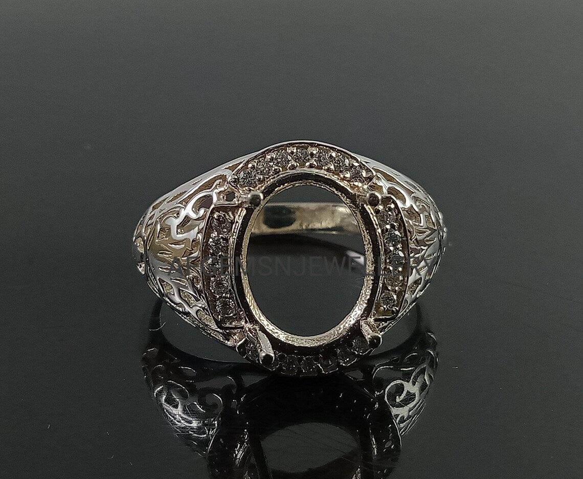 10X12MM Oval Semi Mount Ring-Unique Ring-Without Stone Ring-Men Mount Ring-Oval Mount Ring-925 Sterling Silver Ring-Prong Setting Ring