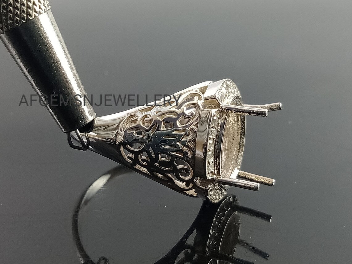 10X12MM Oval Semi Mount Ring-Unique Ring-Without Stone Ring-Men Mount Ring-Oval Mount Ring-925 Sterling Silver Ring-Prong Setting Ring