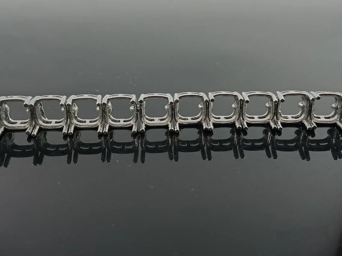 7X7 MM Cushion Semi Mount Bracelet-Without Stone Bracelet-Tennis Bracelet-Ready to be Set With Your Own Stone-925 Sterling Silver Bracelet