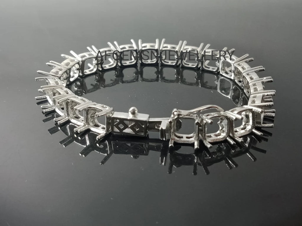 7X7 MM Cushion Semi Mount Bracelet-Without Stone Bracelet-Tennis Bracelet-Ready to be Set With Your Own Stone-925 Sterling Silver Bracelet