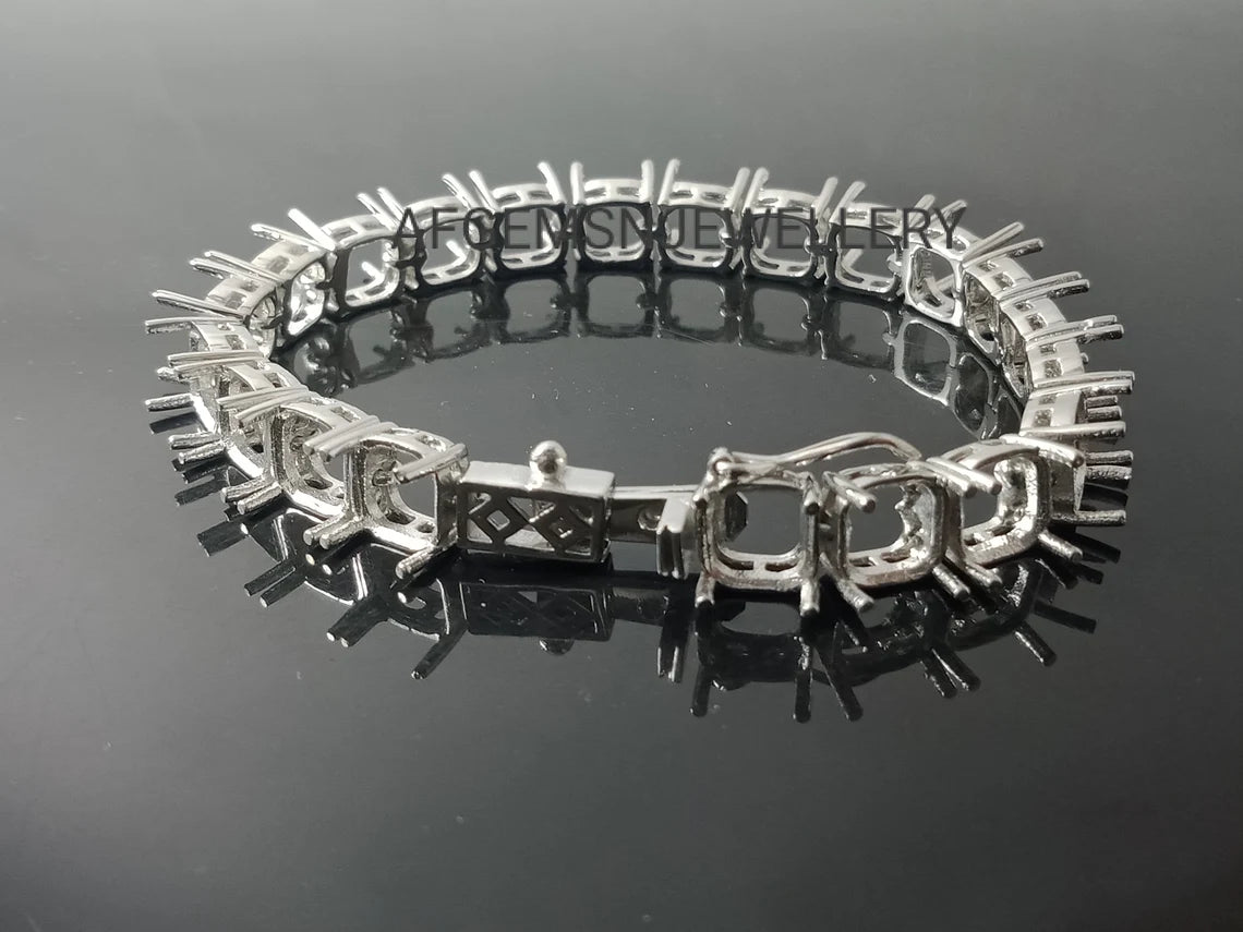 7X7 MM Cushion Semi Mount Bracelet-Without Stone Bracelet-Tennis Bracelet-Ready to be Set With Your Own Stone-925 Sterling Silver Bracelet