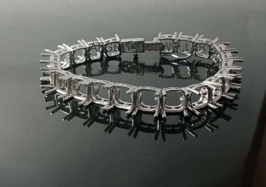 7X7 MM Cushion Semi Mount Bracelet-Without Stone Bracelet-Tennis Bracelet-Ready to be Set With Your Own Stone-925 Sterling Silver Bracelet