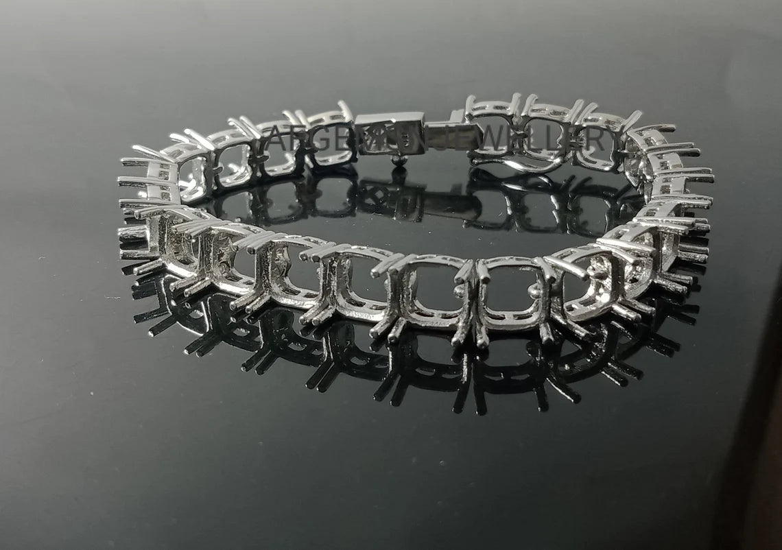 7X7 MM Cushion Semi Mount Bracelet-Without Stone Bracelet-Tennis Bracelet-Ready to be Set With Your Own Stone-925 Sterling Silver Bracelet
