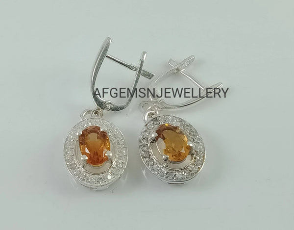 Real Yellow Gemstone Studs Earrings-Natural Golden Topaz Earrings-Yellow Topaz Studs Earrings For Women