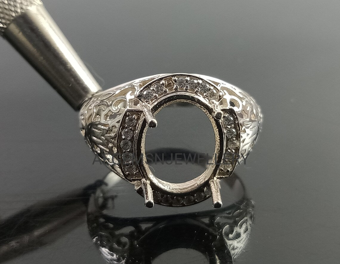 10X12MM Oval Semi Mount Ring-Unique Ring-Without Stone Ring-Men Mount Ring-Oval Mount Ring-925 Sterling Silver Ring-Prong Setting Ring