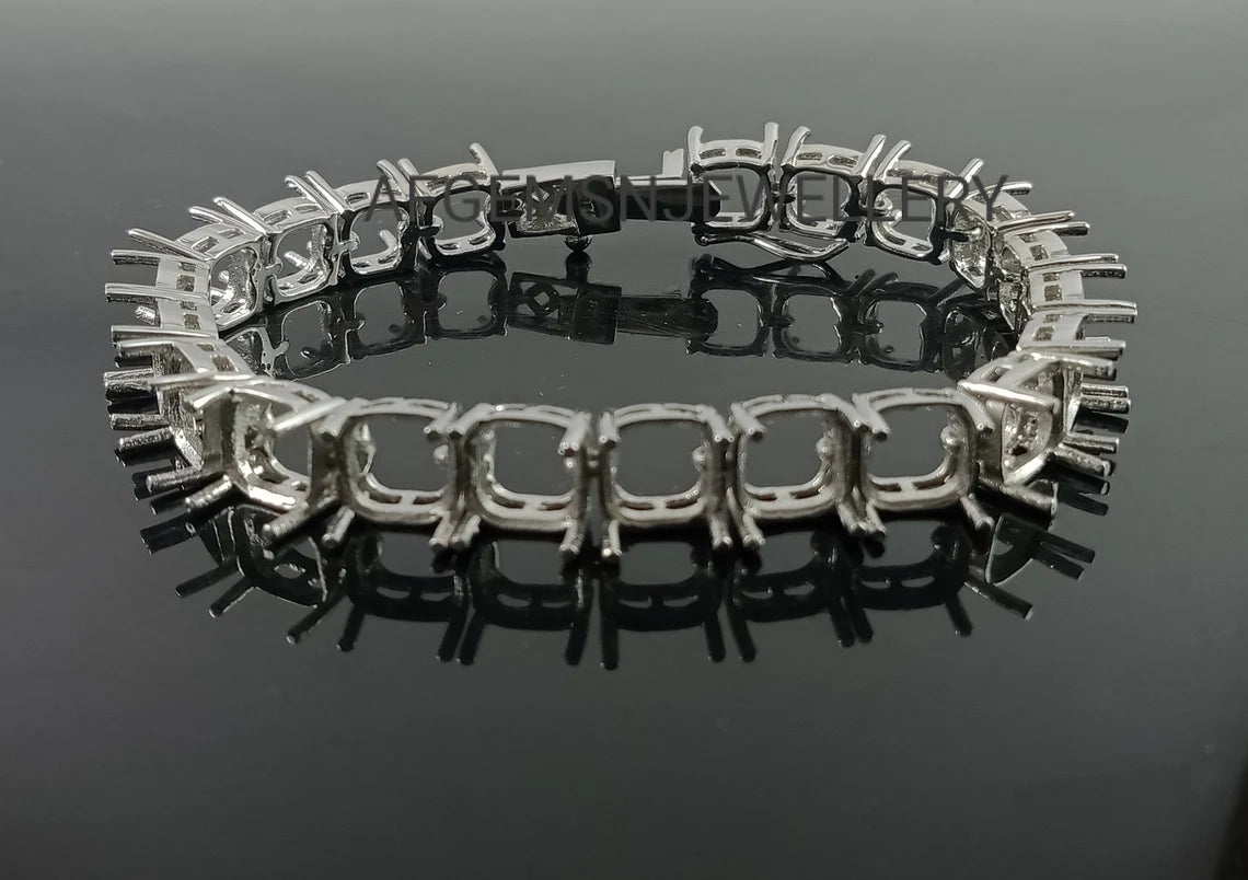 7X7 MM Cushion Semi Mount Bracelet-Without Stone Bracelet-Tennis Bracelet-Ready to be Set With Your Own Stone-925 Sterling Silver Bracelet