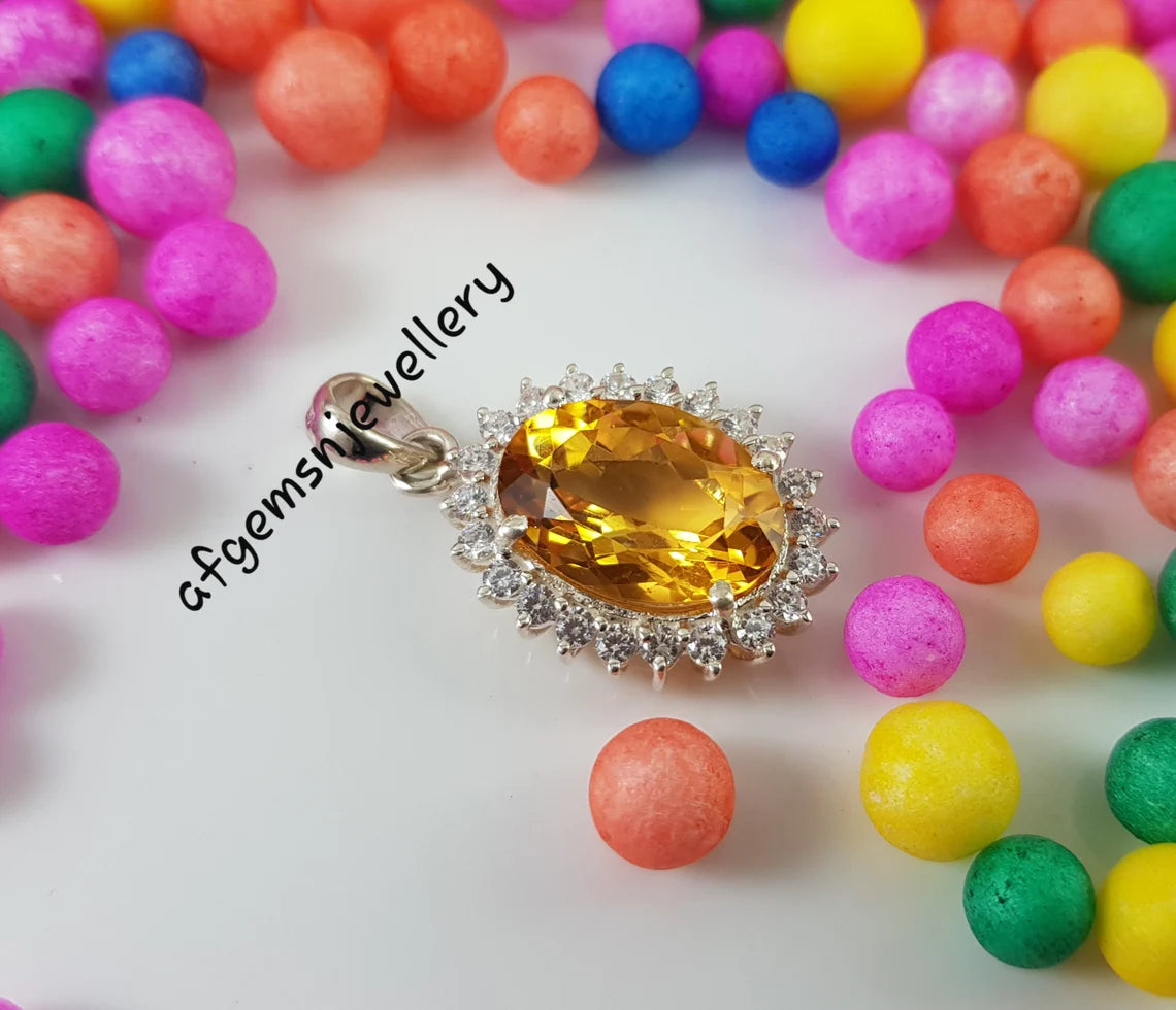 Golden Topaz Necklace in 925 Sterling Silver Yellow Topaz Pendant Yellow Gemstone