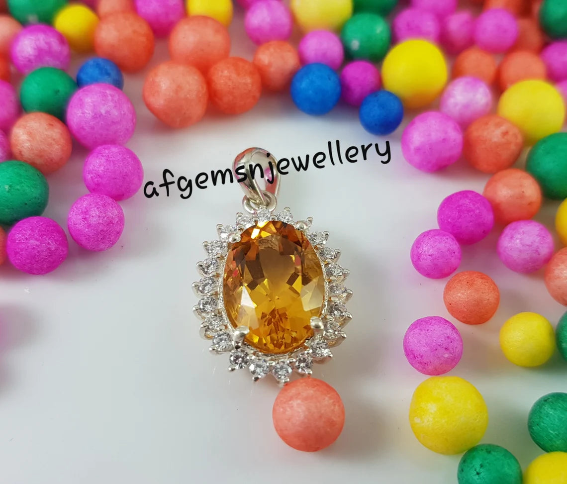 Golden Topaz Necklace in 925 Sterling Silver Yellow Topaz Pendant Yellow Gemstone