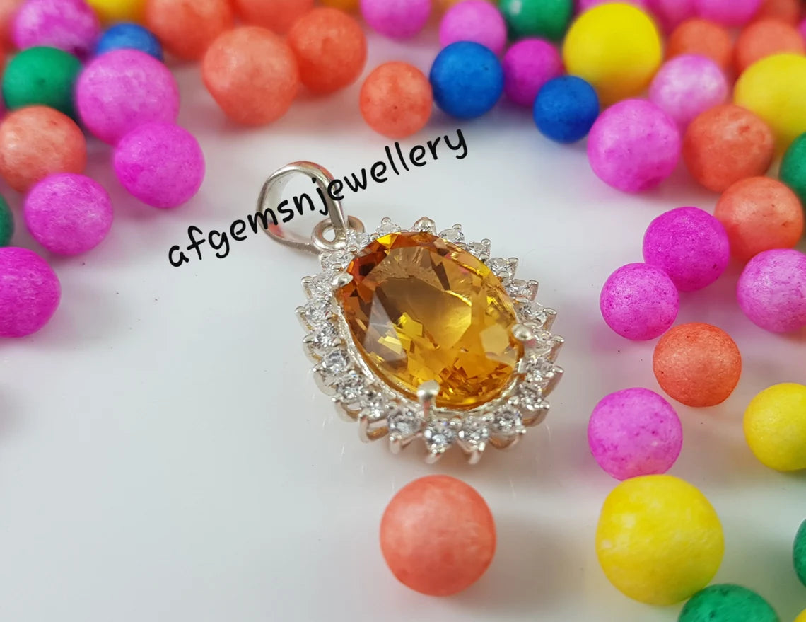 Golden Topaz Necklace in 925 Sterling Silver Yellow Topaz Pendant Yellow Gemstone