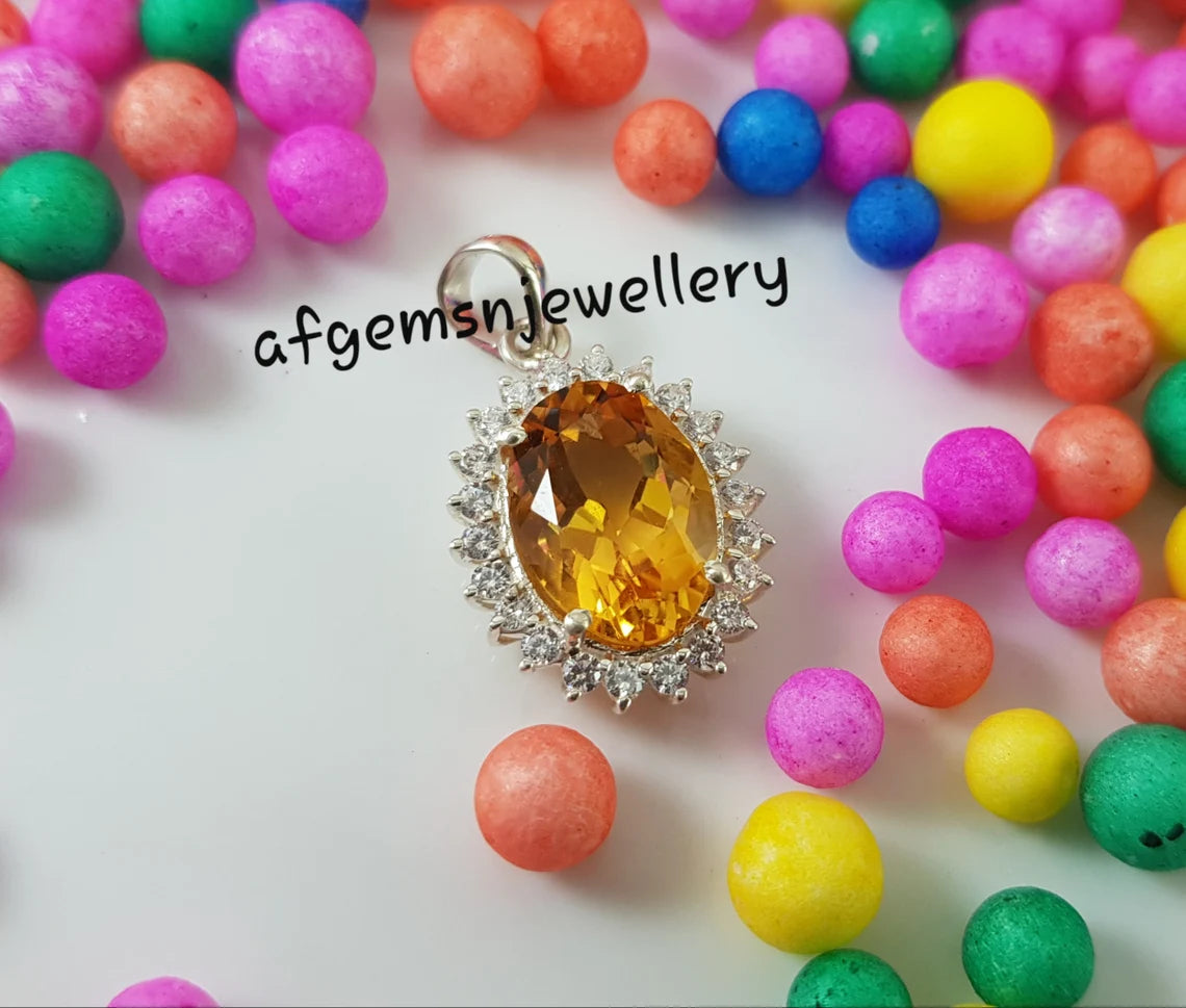 Golden Topaz Necklace in 925 Sterling Silver Yellow Topaz Pendant Yellow Gemstone