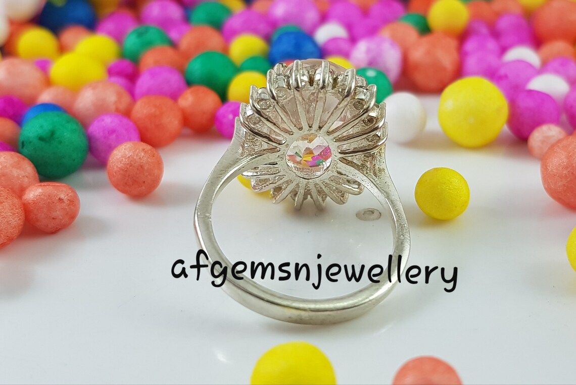 Natural Pink Morganite Ring Engagement Ring Oval Cut Pink Gemstone Ring Sterling Silver Ring
