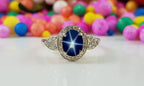 6 Star Sapphire Ring in Sterling Silver 925 Blue Star Sapphire Ring Silver Lindy Star Ring