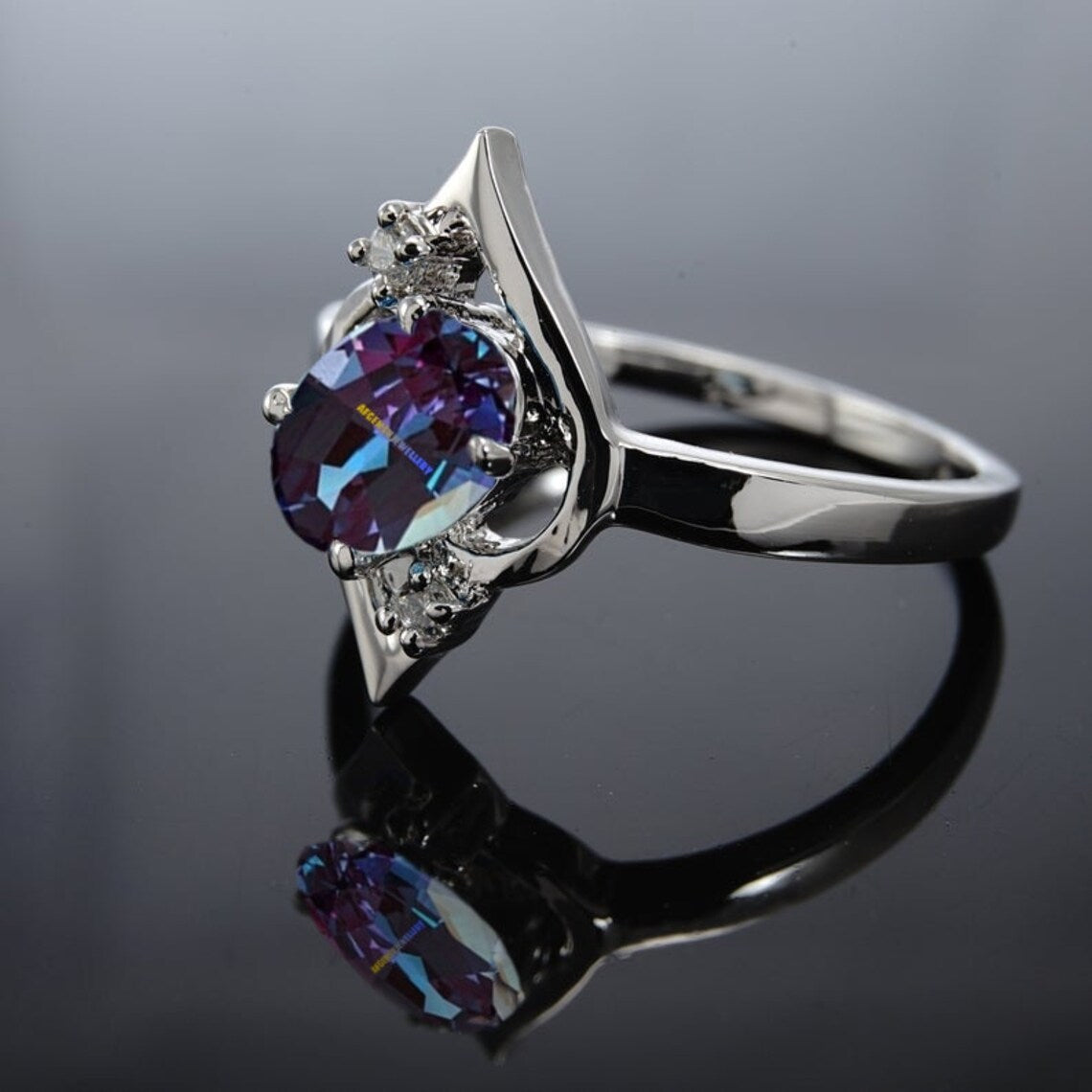 Unique Alexandrite Ring Sterling Silver Ring June Birthstone Ring Color Changing Gemstone Ring Color Changing Alexandrite