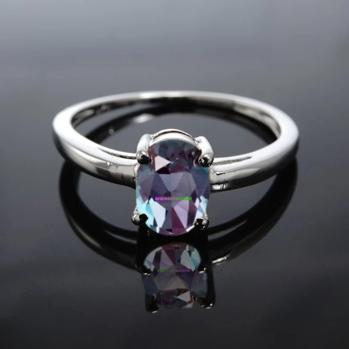 Alexandrite Ring Wedding Ring Oval Cut Color Changing Gemstone Ring Sterling Silver Ring June Birthstone Ring