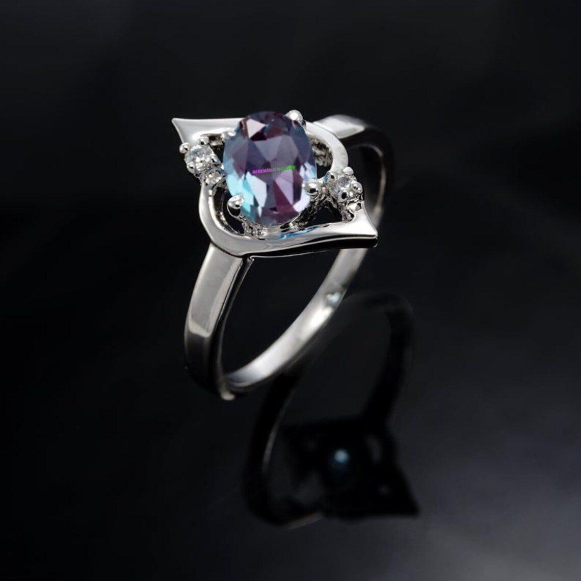 Unique Alexandrite Ring Sterling Silver Ring June Birthstone Ring Color Changing Gemstone Ring Color Changing Alexandrite