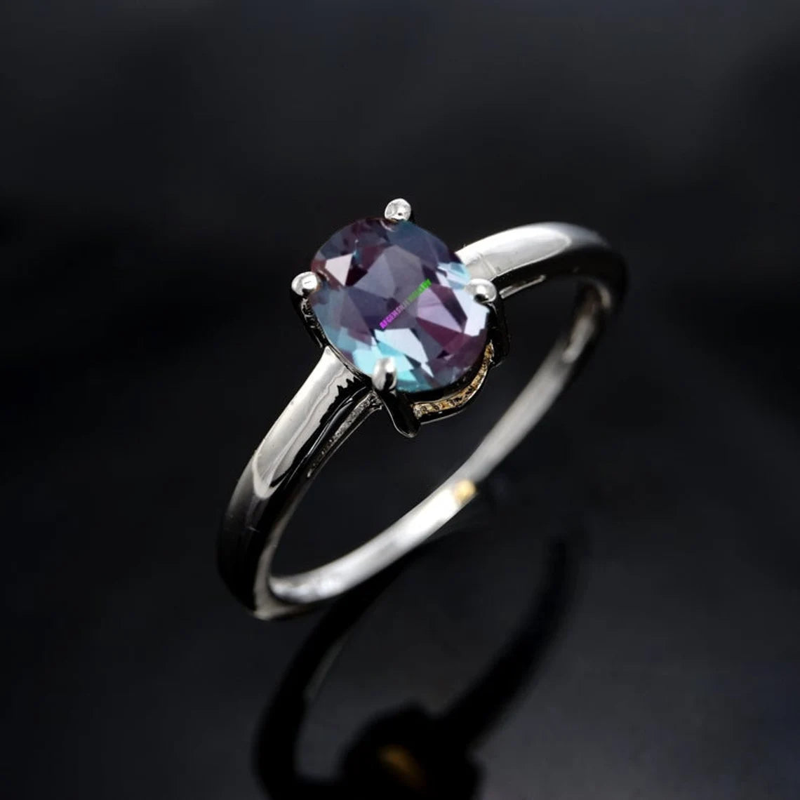 Alexandrite Ring Wedding Ring Oval Cut Color Changing Gemstone Ring Sterling Silver Ring June Birthstone Ring