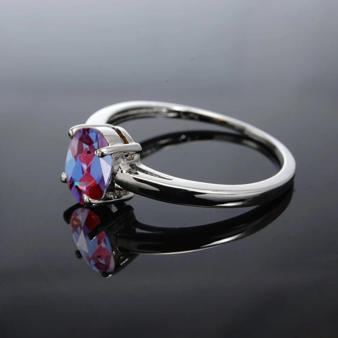 Alexandrite Ring Wedding Ring Oval Cut Color Changing Gemstone Ring Sterling Silver Ring June Birthstone Ring