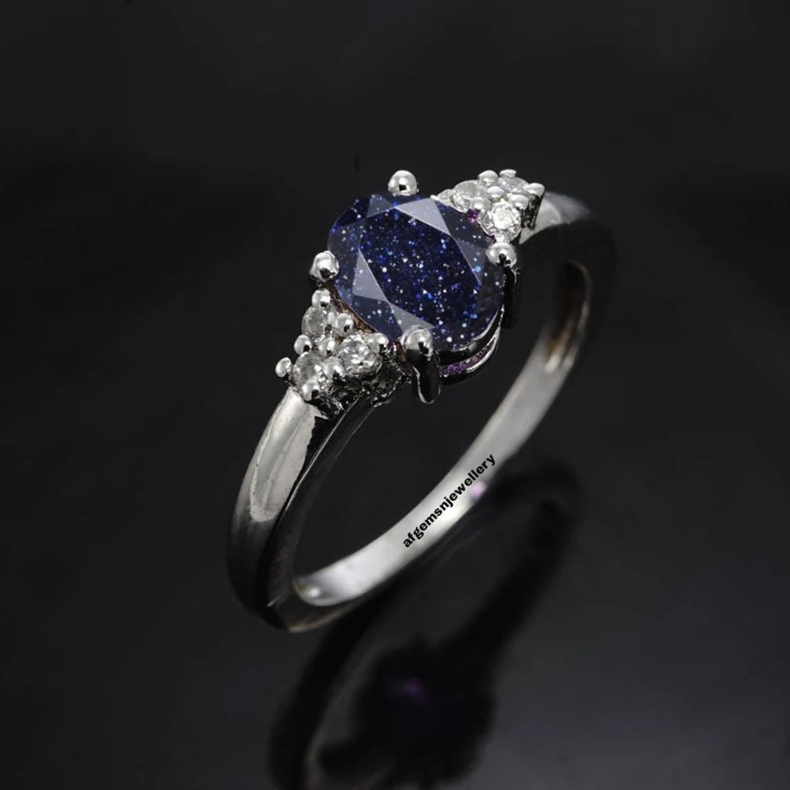 Beautiful Handmade Galaxy Sandstone Ring- Blue Sandstone Engagement Ring- Nebula Ring- Sterling Silver Ring Promise Ring- Anniversary Gift