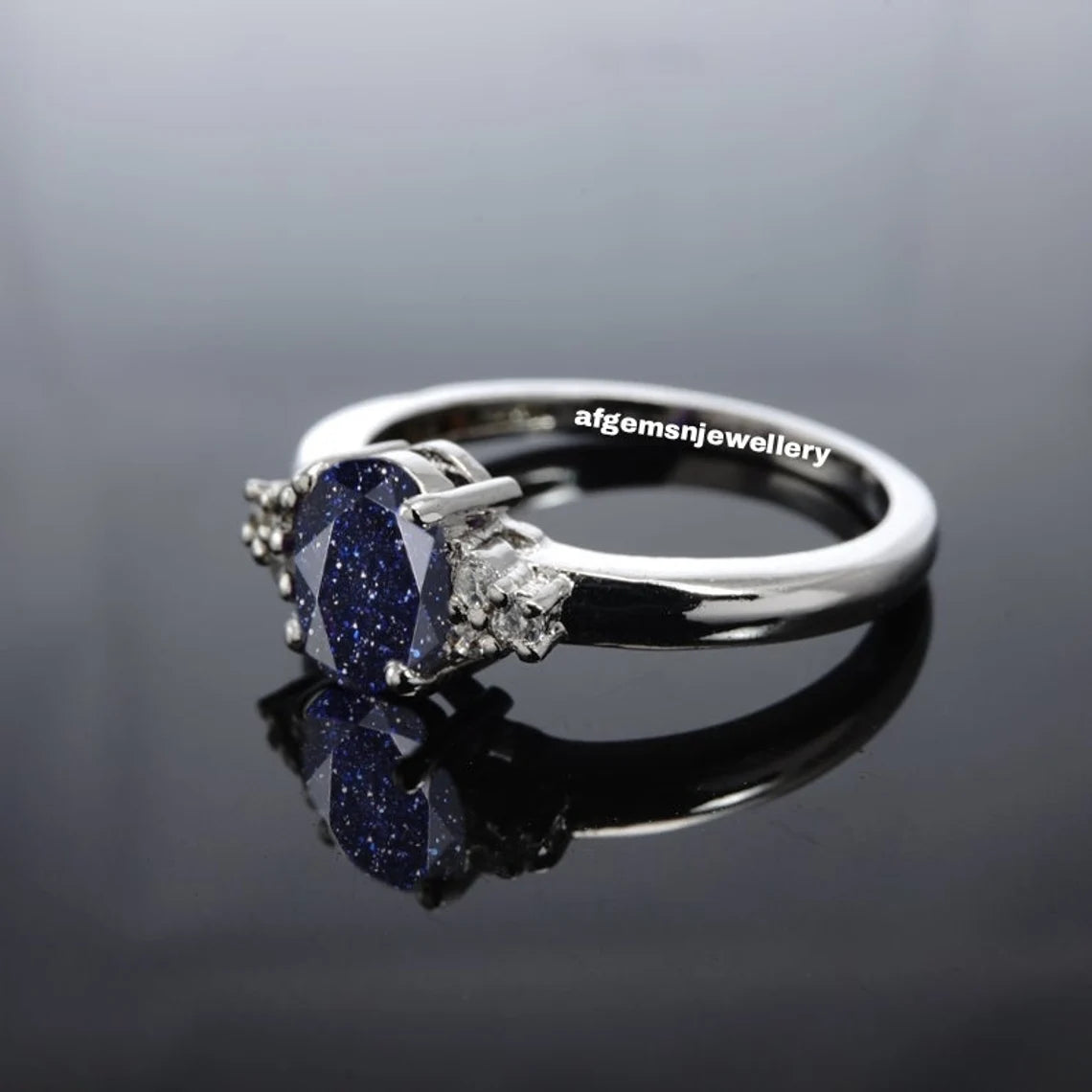 Beautiful Handmade Galaxy Sandstone Ring- Blue Sandstone Engagement Ring- Nebula Ring- Sterling Silver Ring Promise Ring- Anniversary Gift