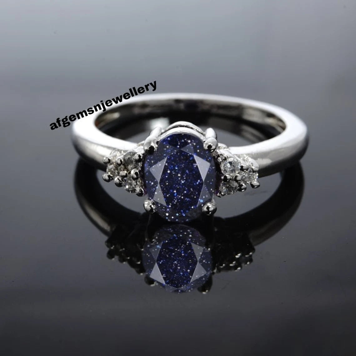 Beautiful Handmade Galaxy Sandstone Ring- Blue Sandstone Engagement Ring- Nebula Ring- Sterling Silver Ring Promise Ring- Anniversary Gift