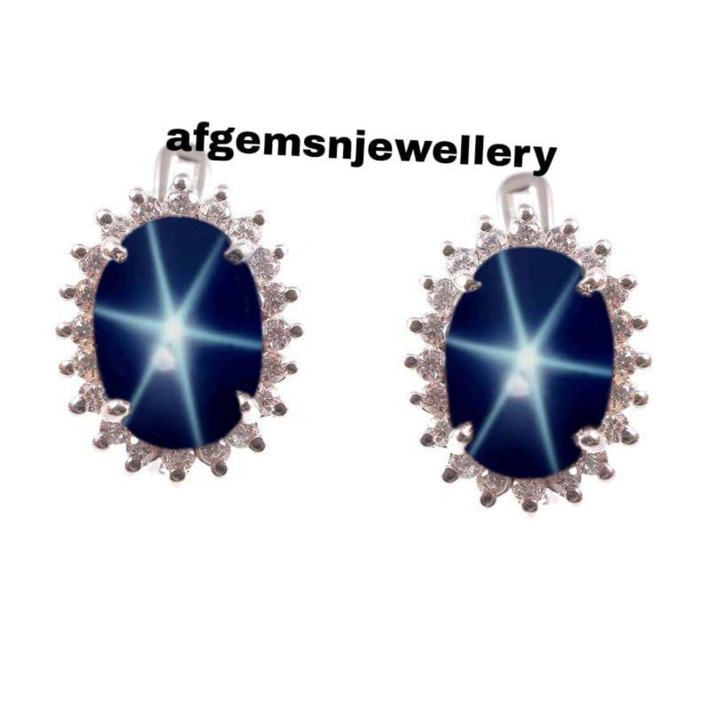 Lindy Star Earrings in 925 Sterling Silver Blue Star Sapphire Earrings for Women's